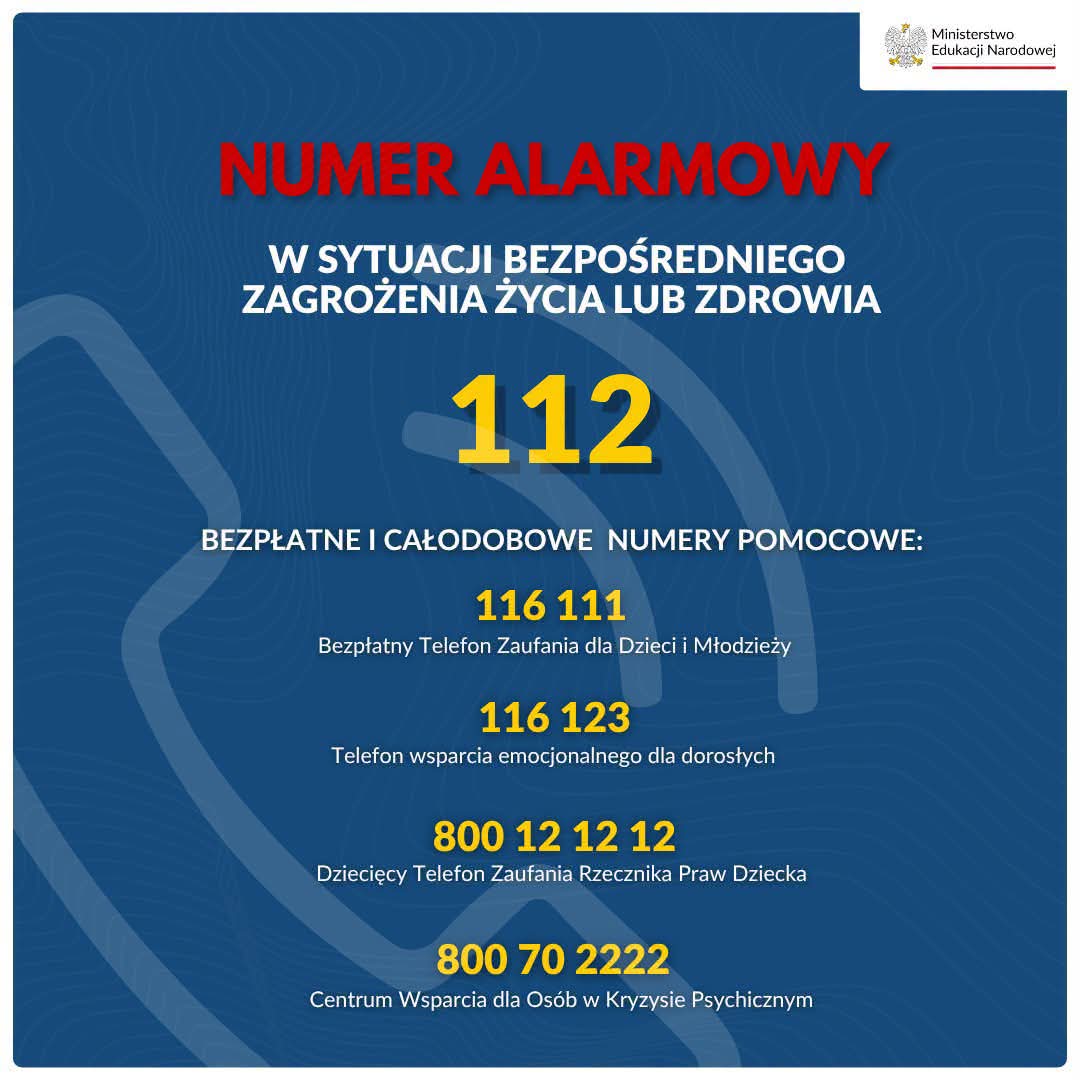 Przypomnienie o numerach alarmowych i pomocowych